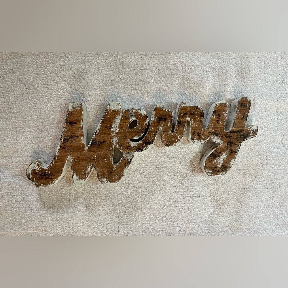 Wooden Holiday Merry Script Sign